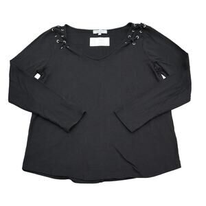 Crave Fame Women Shirt L Black Street Wear Style V Neck Long Sleeve Classic Chic